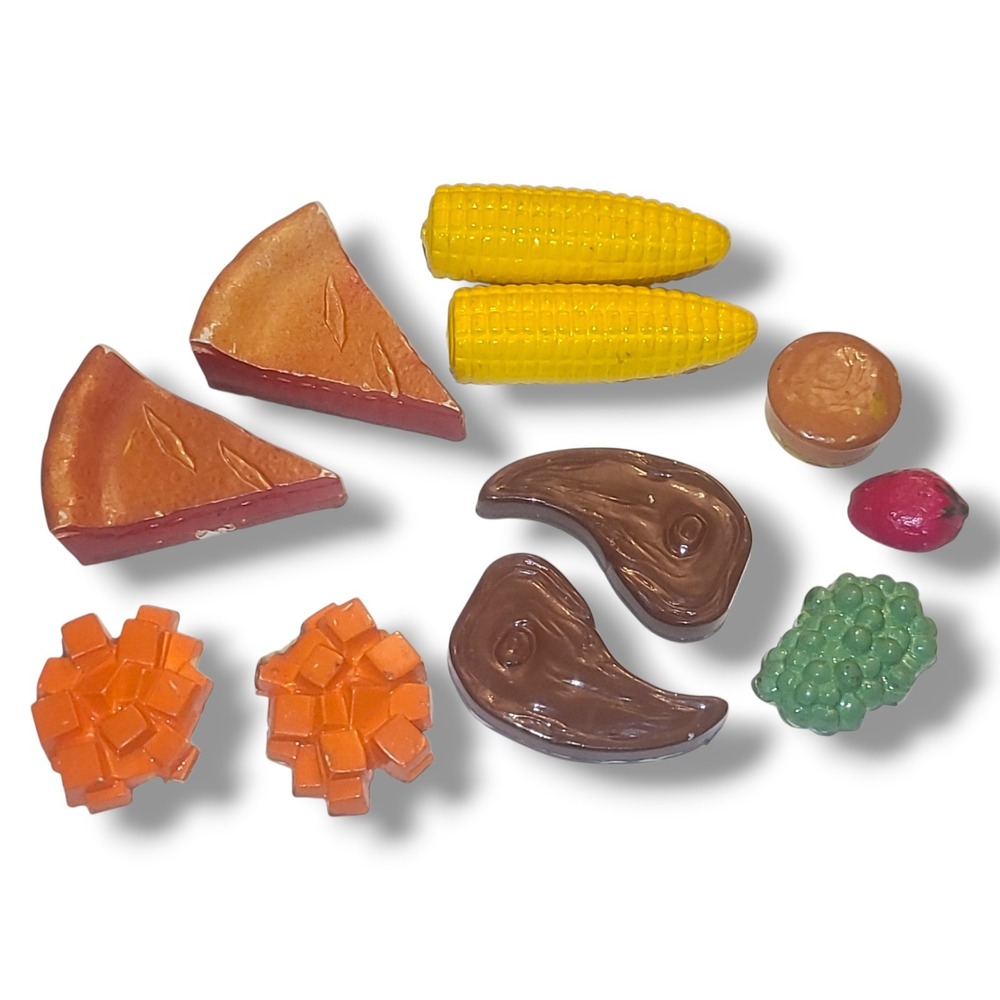 Vintage Dollhouse Food Hard Plastic Miniatures 1950s Steak Pie Corn‎ Vegetables